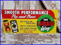 Vintage 1954 Lubaid Porcelain Sign Motor Valve Lubricant Gas Station Service Oil