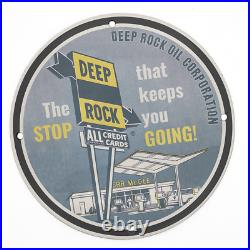 Vintage 1955 Deep Rock Gas Pump Porcelain Enamel Gas & Oil Garage Man Cave Sign