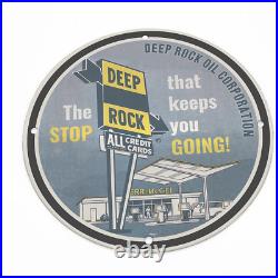 Vintage 1955 Deep Rock Gas Pump Porcelain Enamel Gas & Oil Garage Man Cave Sign
