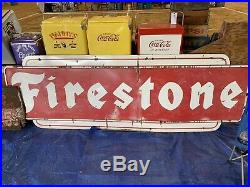 Vintage 1956 Porcelain Firestone Sign 10 Foot GAS OIL TIRES