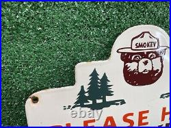 Vintage 1956 Smokey Bear Porcelain Sign Prevent Forest Fires Park Service Gas