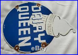 Vintage 1957 Dairy Queen Ice Cream Porcelain Enamel Fast Food Sign Die Cut
