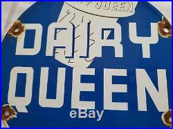 Vintage 1957 Dairy Queen Ice Cream Porcelain Enamel Fast Food Sign Die Cut