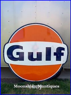 Vintage 1960s GULF Service Station 6 ft. Porcelain Sign Gas & Oil