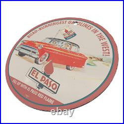 Vintage 1961 El Paso Red Flame Motor Oil Porcelain Enamel Gas & Oil Garage Sign