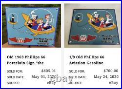 Vintage 1963 The Jetson's & Phillips 66 Gasoline 12.5 Porcelain Metal Oil Sign