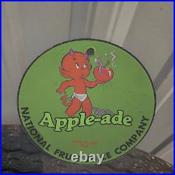 Vintage 1964 Apple-ade Juice Hot Stuff Porcelain Gas Oil 4.5 Sign