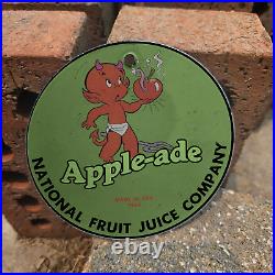 Vintage 1964 Apple-ade Juice Hot Stuff Porcelain Gas Oil 4.5 Sign