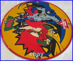 Vintage 1965 Batman N-tane Conoco Gasoline 12 Porcelain Marvel Comic Oil Sign