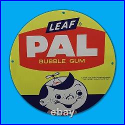 Vintage 1965 Leaf Pal Bubble Gum Gas Station Service Man Cave Oil Porcelain Sign