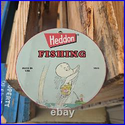 Vintage 1966 Heddon Fishing Casper Porcelain Gas Oil 4.5 Sign