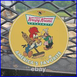 Vintage 1966 Krispy Kreme Doughnuts Woody Porcelain Gas Oil 4.5 Sign