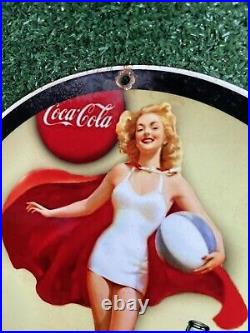 Vintage 1967 Coke Porcelain Sign Gas Oil Coca Cola Soda Soft Drink Woman Classic