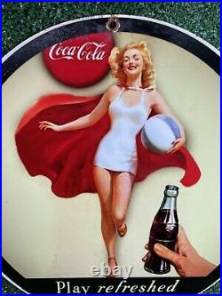 Vintage 1967 Coke Porcelain Sign Gas Oil Coca Cola Soda Soft Drink Woman Classic