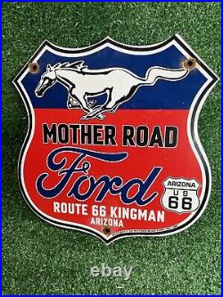 Vintage 1967 Ford Porcelain Sign Mother Road Route 66 Dealership Shield Gas Oil