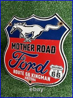 Vintage 1967 Ford Porcelain Sign Mother Road Route 66 Dealership Shield Gas Oil