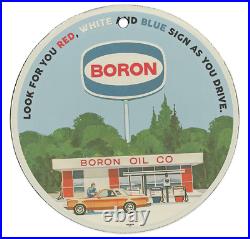 Vintage 1969 Boron Oil Company Porcelain Enamel Gas & Oil Garage Man Cave Sign