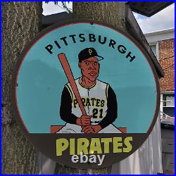 Vintage 1969 Pittsburgh Pirates Porcelain Enamel Gas & Oil Garage Man Cave Sign