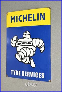 Vintage 24 Michelin Man Tires Porcelain Sign Car Gas Truck Gasoline Oil