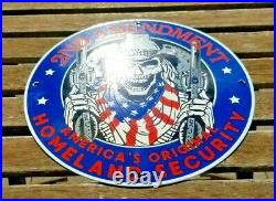 Vintage 2nd Amendment Porcelain Harley Skull Cowboy America First Gun Gas Sign