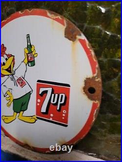 Vintage 7up Porcelain Sign Chicken Drink Soda Pop Gas Motor Oil Beverage Retail