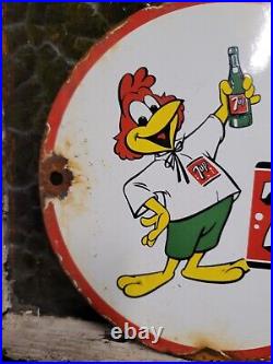 Vintage 7up Porcelain Sign Chicken Drink Soda Pop Gas Motor Oil Beverage Retail