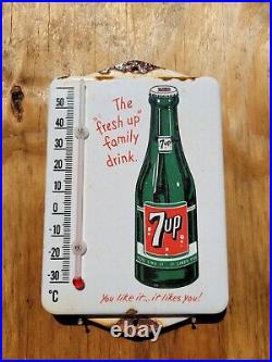 Vintage 7up Porcelain Sign Metal Thermometer Oil Gas Soda Beverage Advertising
