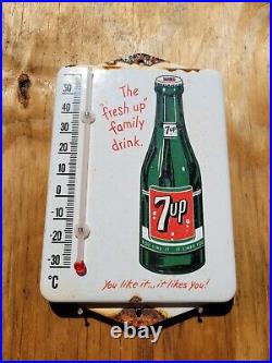 Vintage 7up Porcelain Sign Metal Thermometer Oil Gas Soda Beverage Advertising