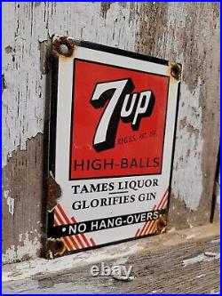 Vintage 7up Porcelain Sign Oil Soda Beverage Cola Gas Liquor Bar Restaurant Beer