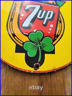 Vintage 7up Porcelain Sign Soda Beverage Collectible Oil Gas Lucky Irish Clover