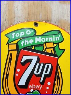 Vintage 7up Porcelain Sign Soda Beverage Collectible Oil Gas Lucky Irish Clover