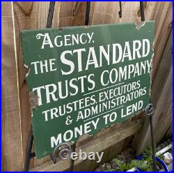 Vintage AGENCY, THE STANDARD TRUSTS COMPANY Rare! Bank Gas Oil Porcelain OG Sign