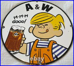 Vintage A & W M-m-m Good! Porcelain Sign Dennis The Menace Root Beer Float