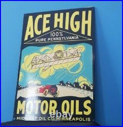 Vintage Ace High Gasoline Porcelain Gas Service Station Service Minnesota Sign