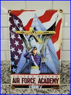 Vintage Air Force Academy Porcelain Sign United States Military Soldier Gas Oil