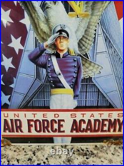 Vintage Air Force Academy Porcelain Sign United States Military Soldier Gas Oil