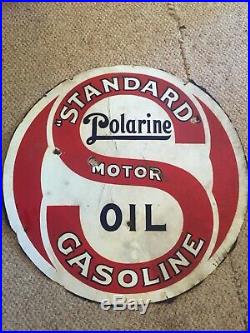Vintage Americana 1920s Standard polarine gas oil porcelain sign. Double Sided