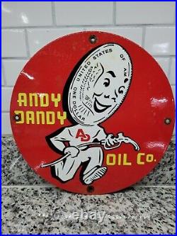 Vintage Andy Dandy Oil Porcelain Sign Motor Gas Garage Service Pump Plate 12