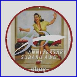 Vintage Anniversar Subaru Awd 1970 Oil Porcelain Gas Pump Sign