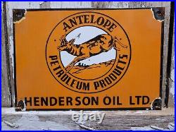 Vintage Antelope Petroleum Porcelain Sign Henderson Oil Gas Station Service Deer