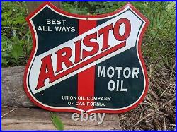 Vintage Aristo Union Motor Oil Co. Porcelain Gas Station Pump Sign 11 X 11