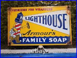Vintage Armour Porcelain Sign Lighthouse Family Soap Cleanser Bar Gas Motor Oil