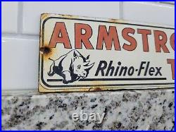 Vintage Armstrong Tires Porcelain Sign Rhino Auto Parts Gas Oil Garage Service