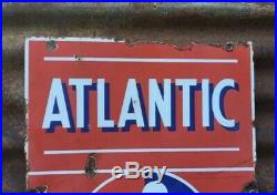 Vintage Atlantic White Flash Gas Station Porcelain Pump Plate Oil Metal Sign