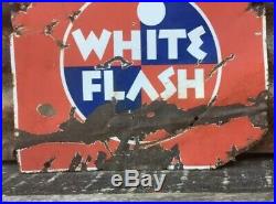 Vintage Atlantic White Flash Gas Station Porcelain Pump Plate Oil Metal Sign