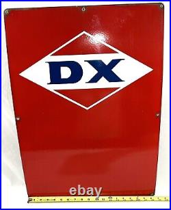 Vintage Authentic Porcelain DX Gasoline Motor Oil Gas Pump Panel Plate Sign