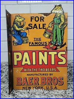 Vintage Baer Bros Paint Porcelain Sign Flange Farm Barn Oil Gas Station Service
