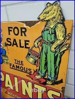 Vintage Baer Bros Paint Porcelain Sign Flange Farm Barn Oil Gas Station Service
