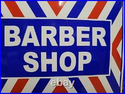 Vintage Barber Shop Porcelain Sign Gas Oil Service 17 Curved Mens Hair Cut Shop