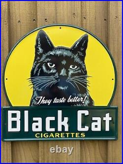 Vintage Black Cat Cigarettes Embossed Metal Porcelain Sign USA Gas Station Oil